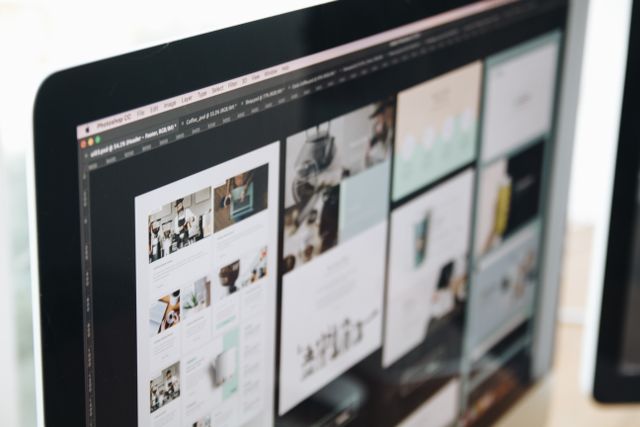 Different web page layouts on a screen