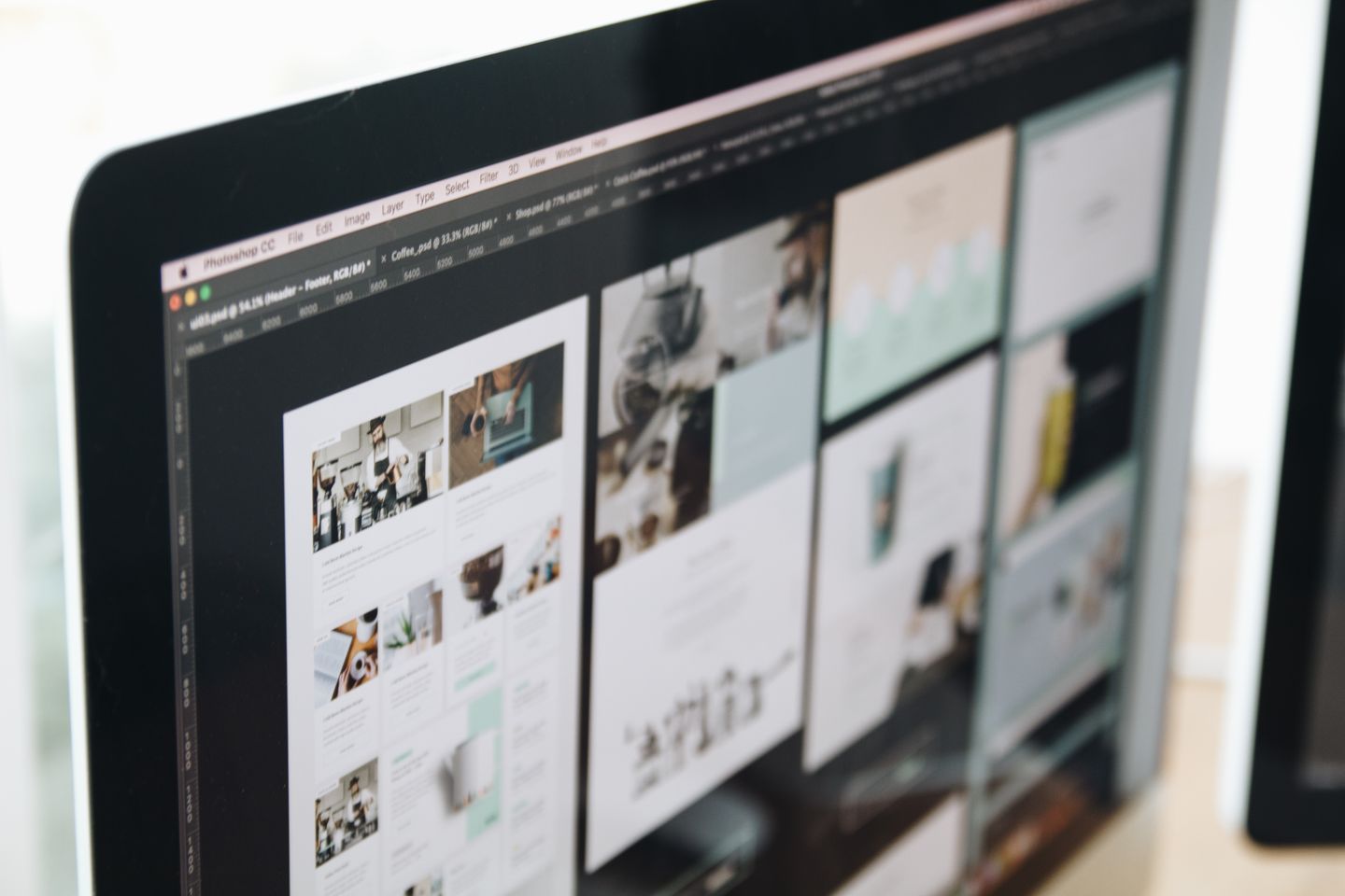 Different web page layouts on a screen