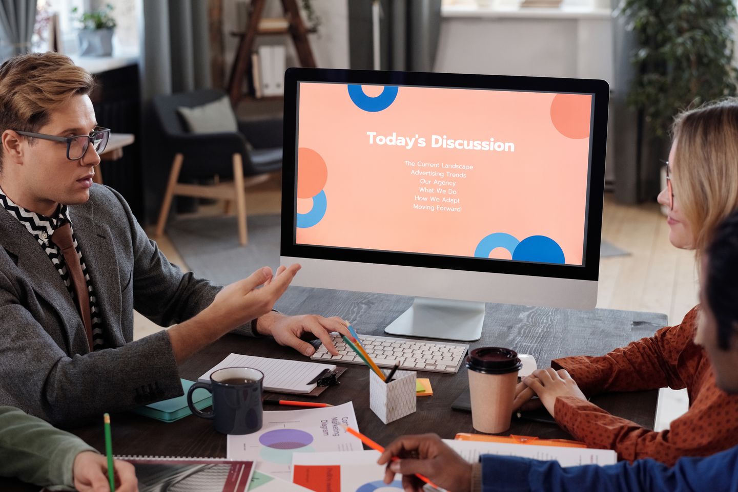 A team reviewing a project presentation