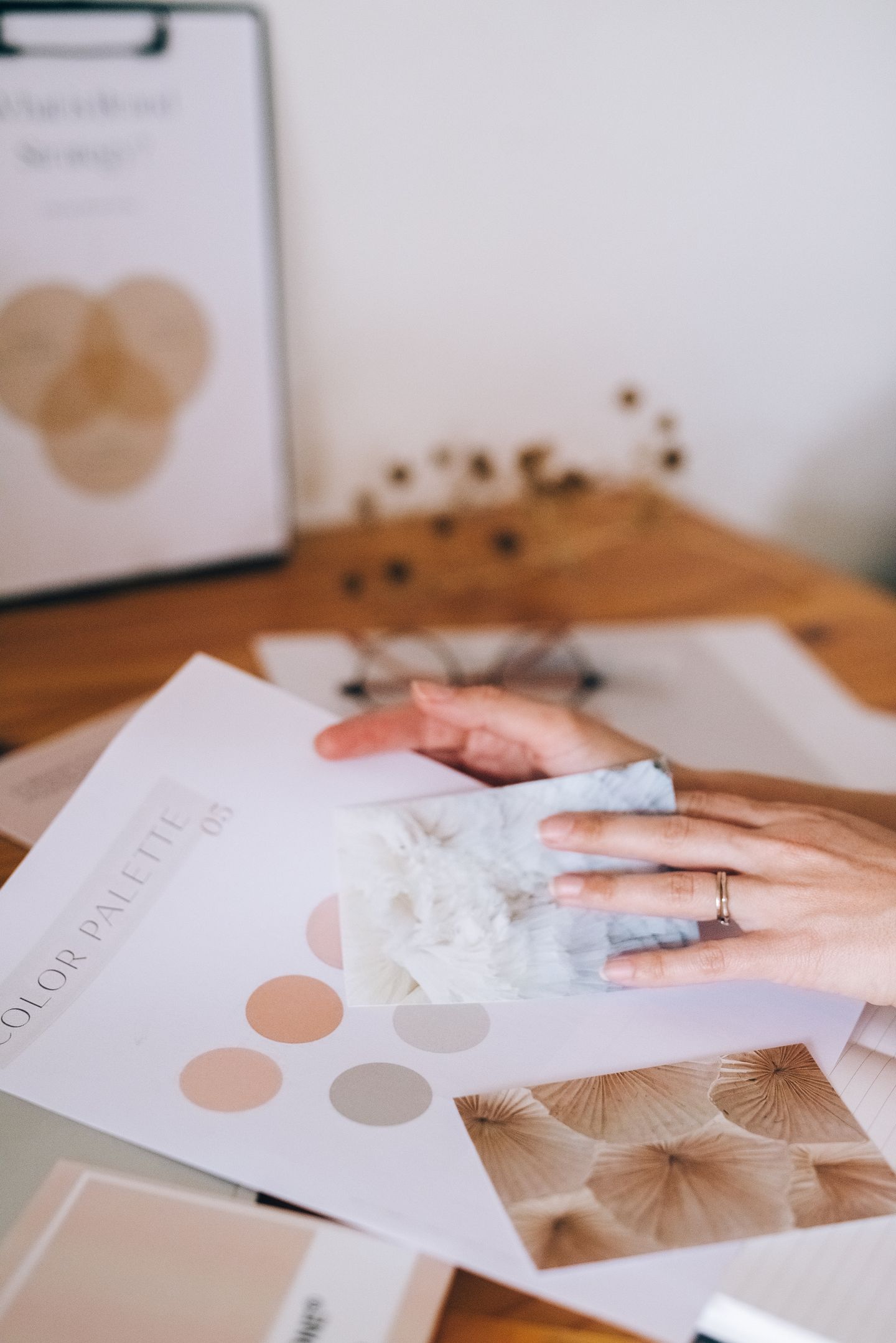 Design work with a catalogue and colour samples