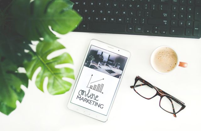 A digital marketing plan on a workspace